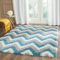 SAFAVIEH Willis Zigzag Stripes Kids Shag Area Rug, Ivory/Blue, 8' x 10'