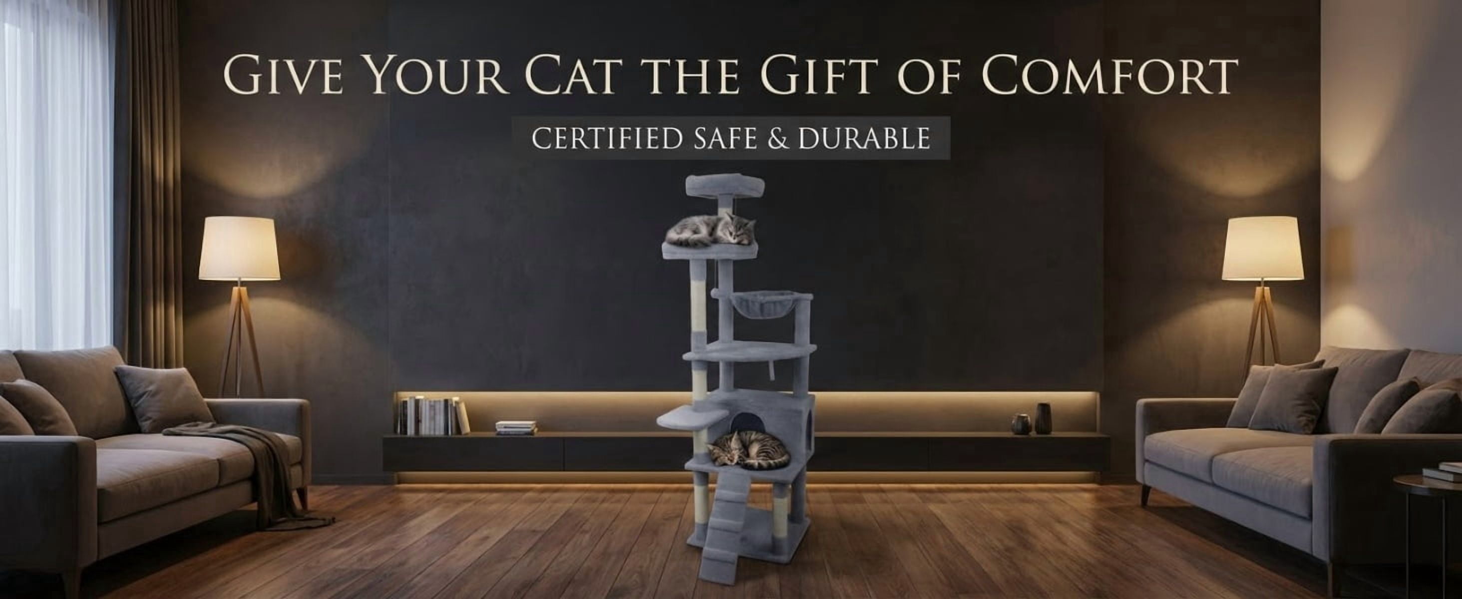71in Tall Multi-Level Cat Tree with Hammocks, 2 Top platform, Cat Cave, Scratching Posts, Plush Cat Tower for Indoor Cats, Perfect for Multiple Cats