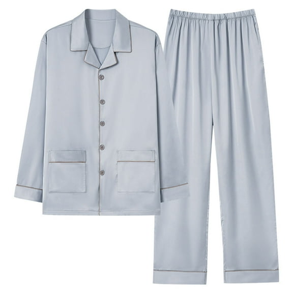 Women's Plus Size Pajama Set with Lapel Button Long Sleeve Top and Pants with Pockets