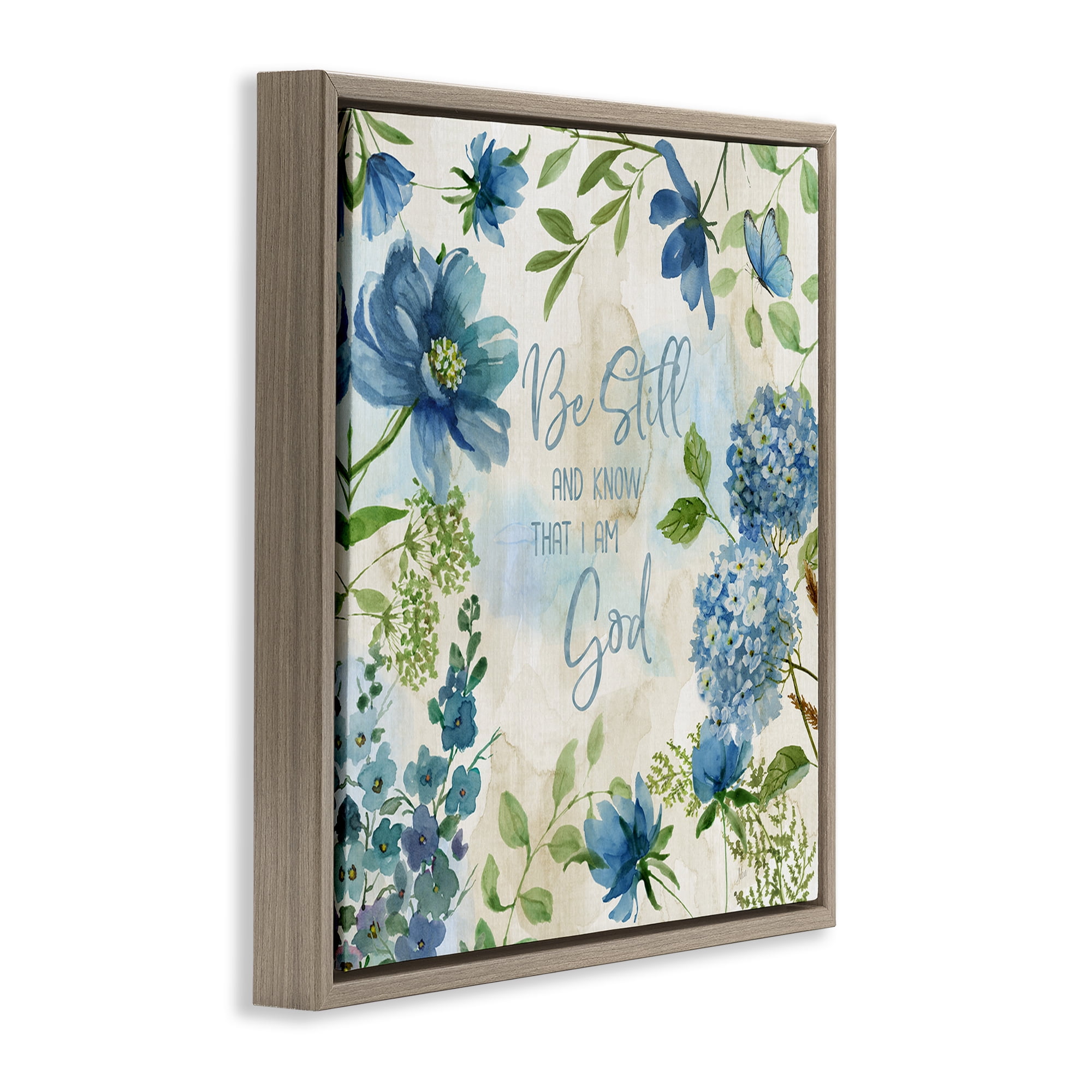 Stupell Industries Be Still Floral Phrase Religious Painting Brown Floater Framed Canvas Art Print Wall Art, 25 x 25