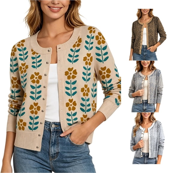SUXIAN Cardigans for Women Embroidered Knit Cozy Open Front Floral Pattern Long Sleeve Soft Lightweight Sweater Womens Cardigans