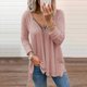 thumbnail image 2 of Mujeres damas sólido manga larga cremallera cuello en V pulóver blusa Tops camisas Fridja  hj3461, 2 of 5