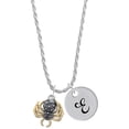 thumbnail image 1 of Delight Jewelry Two-tone 3-D Textured Spider with Legs Silvertone Script Initial Disc - E - Charm Necklace, 20"+3", 1 of 4