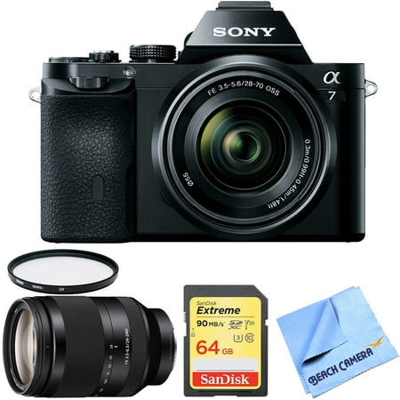 Sony a7K Full-Frame Mirrorless Digital Camera w/ Sony FE 28-70mm F3.5-5.6 Lens + FE 24-240mm F3.5-6.3 OSS Full-frame E-mount Telephoto Zoom Lens + 64GB SDXC Memory Card + UV Filter & Microfiber Cloth
