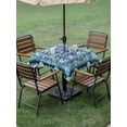 thumbnail image 2 of Square Outdoor Tablecloth With Umbrella Hole And Zipper– Retro Boho Waterproof Patio Table Cover for Party, Picnic, Backyard, 54"x54" , Floral Pattern Aqua Blue White, 2 of 8