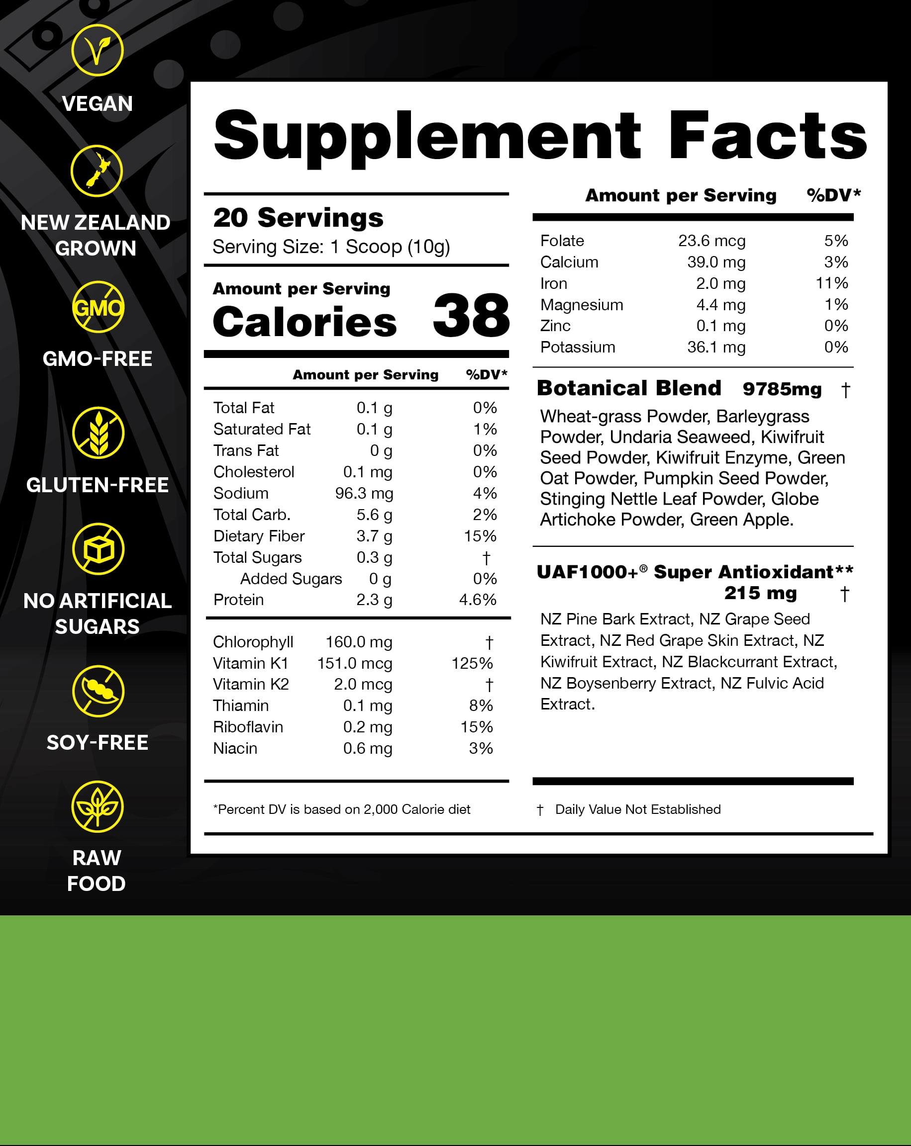 FREZZOR Super Greens Powder with UAF1000+, Wheat Grass Supplement, 300g, 3 Bottles