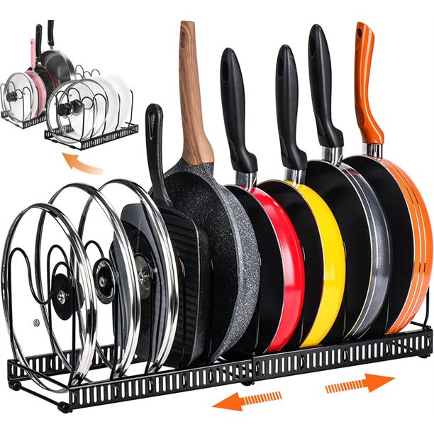 Expandable Pot and Pan Organizers Rack, Pans and Pots Lid Organizer