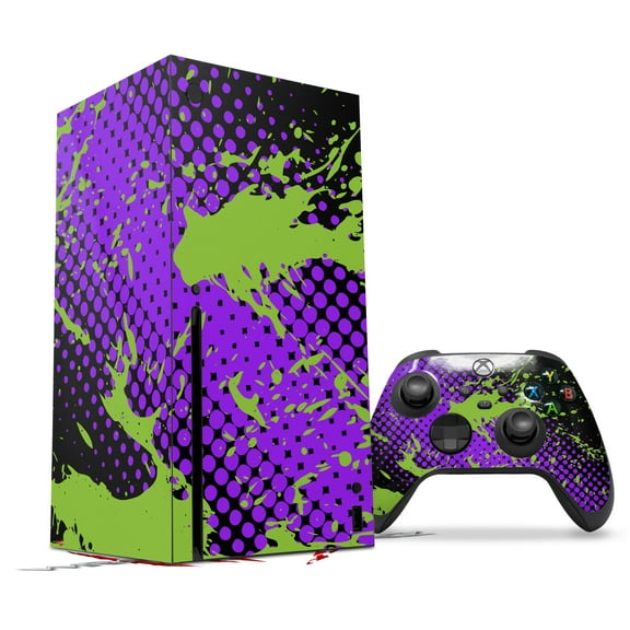 WraptorSkinz Skin Wrap compatible with the 2020 XBOX Series X Console and Controller Halftone Splatter Green Purple (XBOX NOT INCLUDED)