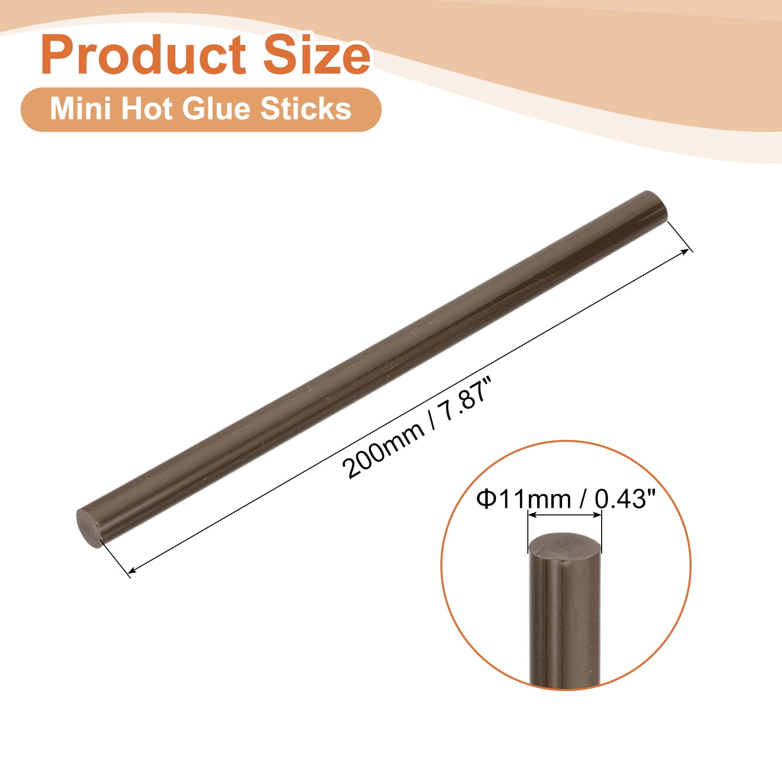 16 Pack Mini Hot Glue Sticks, 0.43" Dia x 7.87" Long EVA Glue Gun Sticks, Coffee for DIY Projects
