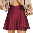 thumbnail image 1 of Falda corta de satén envolvente Nudo de lazo lateral Color puro Dobladillo suelto Cintura alta Falda cruzada informal con cinturón propio Vino Rojo XL, 1 of 8