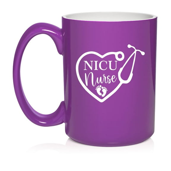 Heart Stethoscope NICU Nurse Neonatal Ceramic Coffee Mug Tea Cup Gift for Her, Sister, Wife, Boss, Coworker, Friend, Birthday, Cute, Graduation, Retirement, Nursing (15oz Purple)