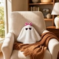thumbnail image 2 of Halloween Ghost Plush Throw Pillow, Ghost Plushie Fluffy Stuffed Figure with Pink Bow, 7.87 Inch Halloween Spooky Toys for Halloween Home Party Display, 2 of 7