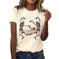 thumbnail image 3 of IDOCLOTHES Halloween T Shirts for Women Funny Dancing Skeleton Printed Tis The Season To Be Spooky Tshirts Dressy Casual Short Sleeve Going Out Tops Fashion Clothing Beige, L, 3 of 5