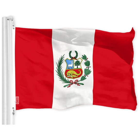 G128 - Peru Peruvian Flag 3x5 ft Printed Brass Grommets 150D Quality Polyester Flag Indoor/Outdoor - Much Thicker and More Durable than 100D and 75D Polyester