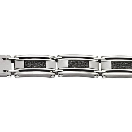 Stainless Steel Genuine Leather Stingray Textured Bracelet, 8.5