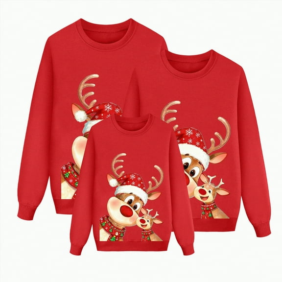 Towmus Matching Family Christmas Clothes Cute Elk Print Graphic Tops Fall Crew Neck Sweatshirt Loungewear for Parents Couples Kids