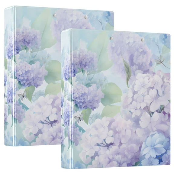 Butterfly Flowers Hydrangea 3 Ring Binders 1.5 inch Hardcover File Folders with Interior Pockets A4 Size Organizer for School Office Hospital Set of 2