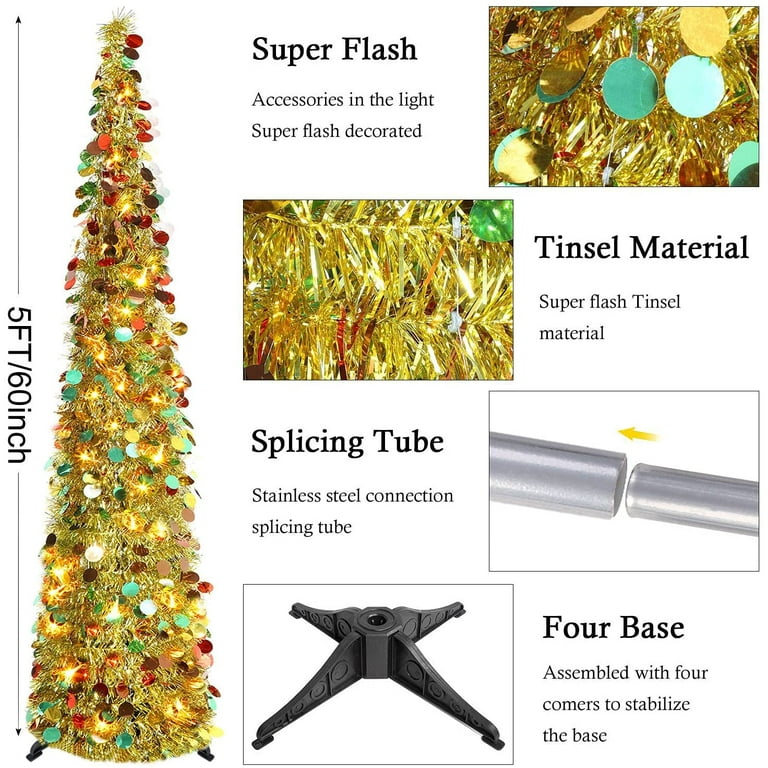 TURNMEON 5 Ft Pop Up Christmas Tinsel Tree with Timer 50 Color Lights –  SHANULKA Home Decor