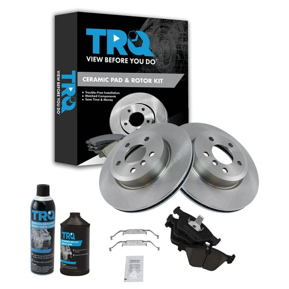 TRQ Disc Brake Pad & Rotor Front Ceramic Kit w/Chemicals for 04-10 BMW X3 E83 BKA15541