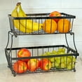 thumbnail image 3 of Sunnydaze Black Metal Wire Collapsible 2-Tier Fruit Basket for Kitchen Counter, 3 of 8