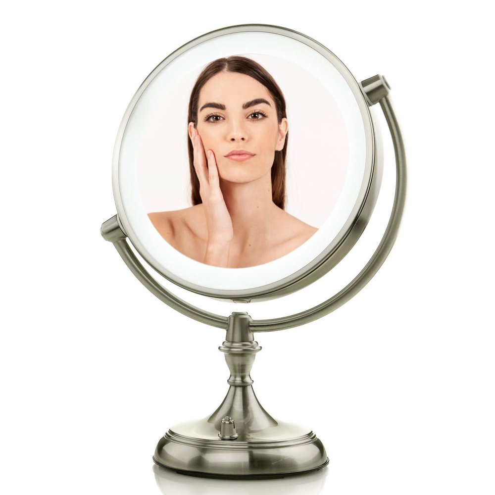Ovente Lighted Makeup Mirror Tabletop 9.5 Inch 1X 5X Magnifier Dimmable
