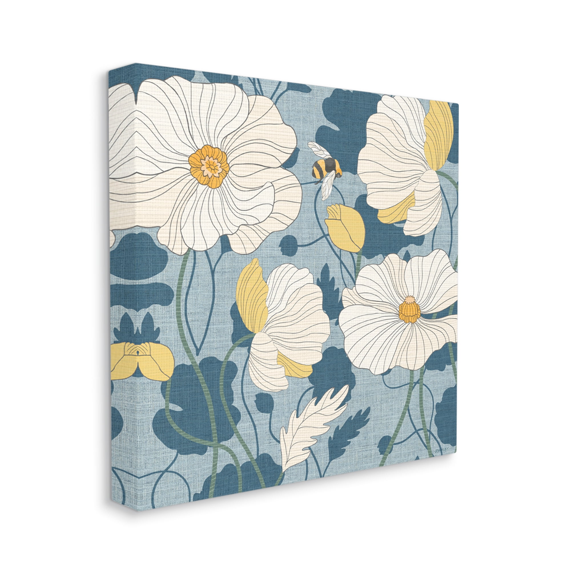 Stupell Industries Poppy Pattern on Blue Botanical & Floral Painting Gallery Wrapped Canvas Art Print Wall Art, 17 x 17