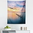 thumbnail image 1 of Nature Tapestry, Sunset at Abandoned Jetty with Smooth Water and Nice Sky Digital Image, Fabric Wall Hanging Decor for Bedroom Living Room Dorm, 5 Sizes, Marigold Petrol Blue, by Ambesonne, 1 of 1