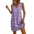 thumbnail image 2 of QUNYINEY A Line Sun Dresses for Women 2026 Mini Plaid Casual Sleeveless Tank Dress with Pockets Loose Fit Vacation V Neck Dresses, 2 of 7