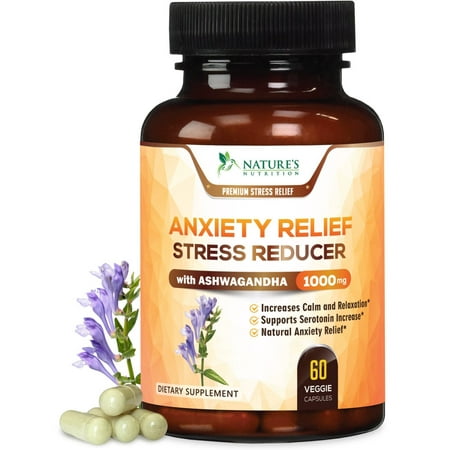 Anxiety Relief Pills & Herbal Stress Reducer by Nature's Nutrition, 1000 mg, 60