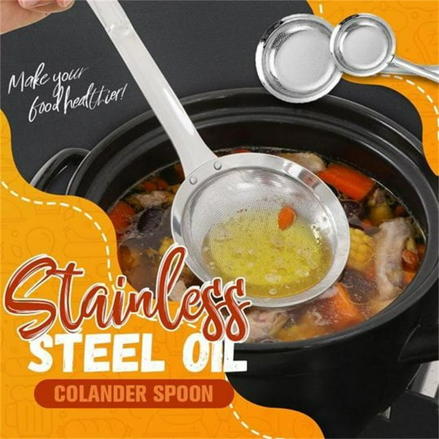 pstuiky Stainless Steel Oil Colander Spoon Fine Mesh Skimmer Strainer 304 Stainless Steel Multi-Functional Filter Spoon 7.5 Inch Ergo Handle Kitchen Oil Skimmer for Frying and Soup Straining