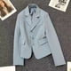 thumbnail image 5 of Blazer azul de una sola botonadura para mujer, chaqueta de traje de manga larga de moda coreana para mujer 2023, blazer holgado y elegante para mujer, 5 of 6