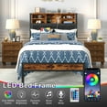 thumbnail image 5 of VECELO Twin Bed Frame with Bookcase Headboard, Metal Platform Bed with LED Light & Charging Station, Storage Bed with Heavy Duty Slats Support, No Box Spring Required, Brown, 5 of 9