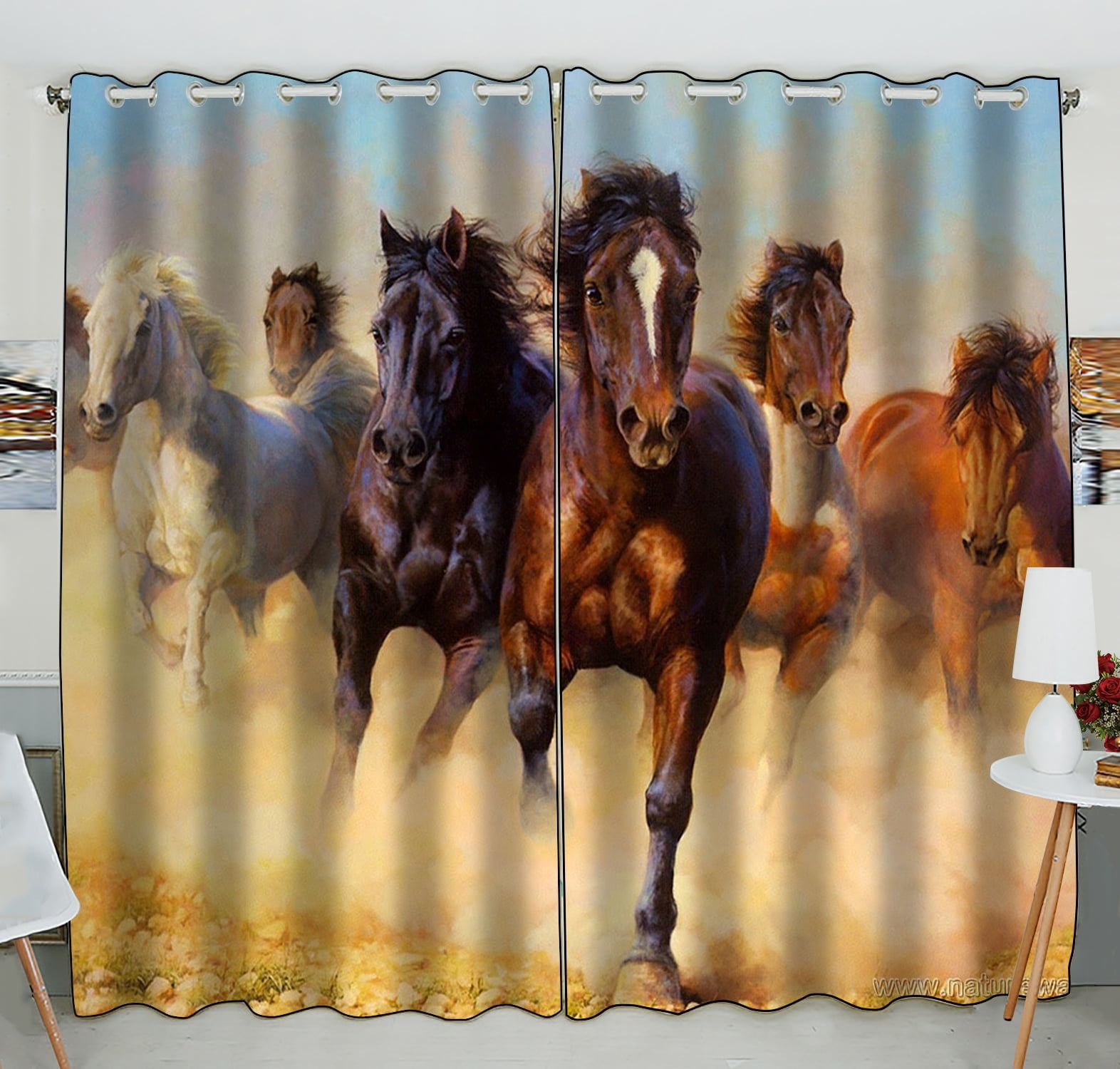 GCKG Horse Pattern Window Curtain,Horse Pattern Grommet Blackout 