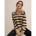 thumbnail image 2 of Women'S Striped Sweater Long Sleeve V-Neck Pullover Autumn Sweater Top 2025 Khaki One Size, 2 of 8