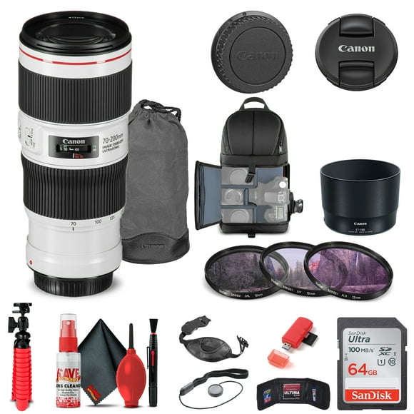 Canon EF 70-200mm F/4L IS II USM Objectif (2309C002) + Trousse de Filtres + Sac à Dos + Plus