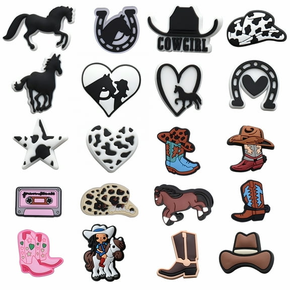 DESIGNICE 20PCS Cowgirl Horse Shoes Charms Western Country Animals Shoe Decoration Charms Buckle Pins Gifts