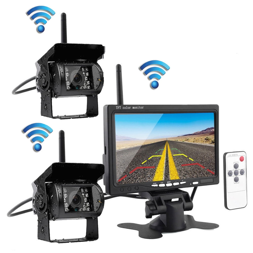 Digital 2 X Wireless Rear View Backup Camera 7" Split Monitor For RV Truck Bus 
