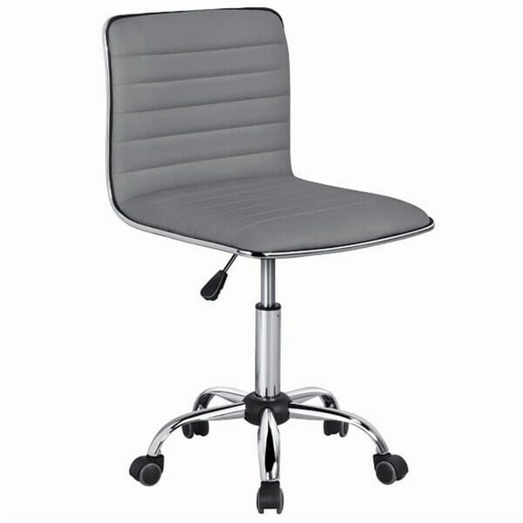 Low Back Armless Office Chair, PU Leather Ribbed Armless Swivel Task Chair Grey