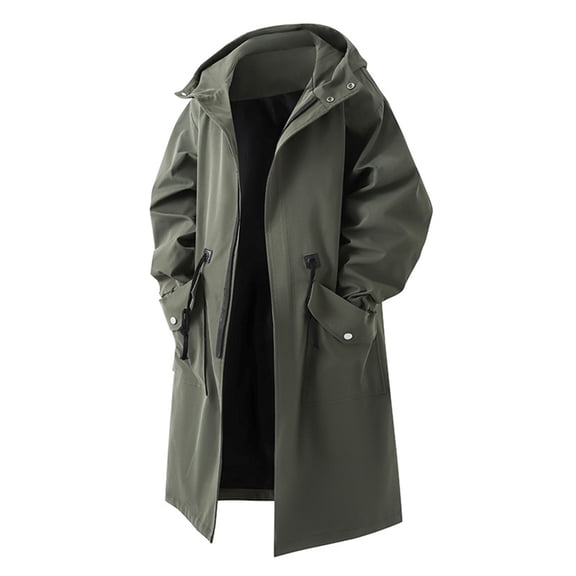 Long Overcoats for Men Casual Loose Fit Full Zipper Pea Coats Belted Winter Overcoats with Pockets