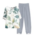 thumbnail image 2 of Nrmvnmi Women's Summer 2 Piece Outfits Casual Floral Prints Short Sleeve Pajama Tops Wide Leg Pants Lounge Sets Tracksuits Mothers Day Gifts, 2 of 5