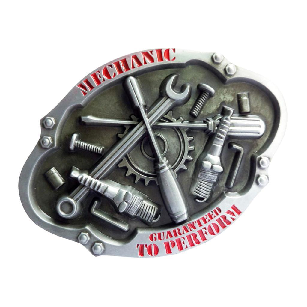 Men's Retro Oval Mechanic Tool Pattern Metal Belt Buckle Western Cowboy Gift 