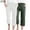 White & Army Green, variant on ibuvkizy Cotton Linen Capris Pants for Women Wide Leg Pants Woman,2PC Fashion Womens Casual Solid Color Elastic Loose Pants Straight Wide Leg Trousers with Pocket