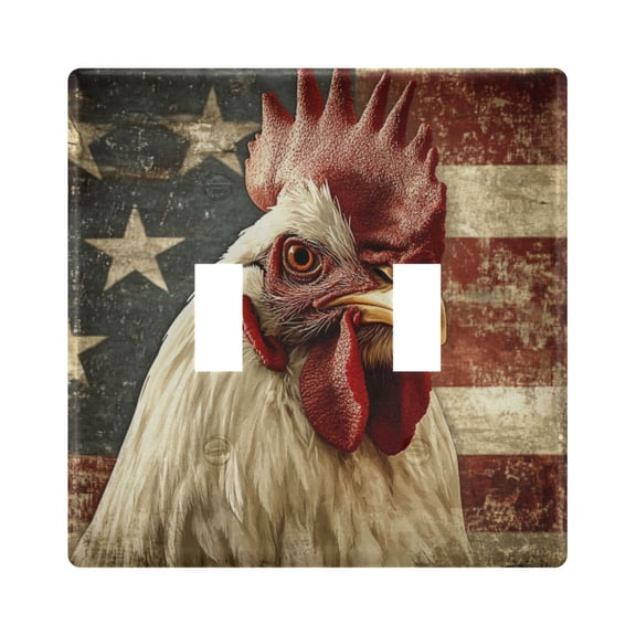 Dailycode Light Switch Plate Covers 2 Gang Wall Plate Plastics Outlet Covers for Kitchen Home Office Decor Vintage Chicken with American Flag