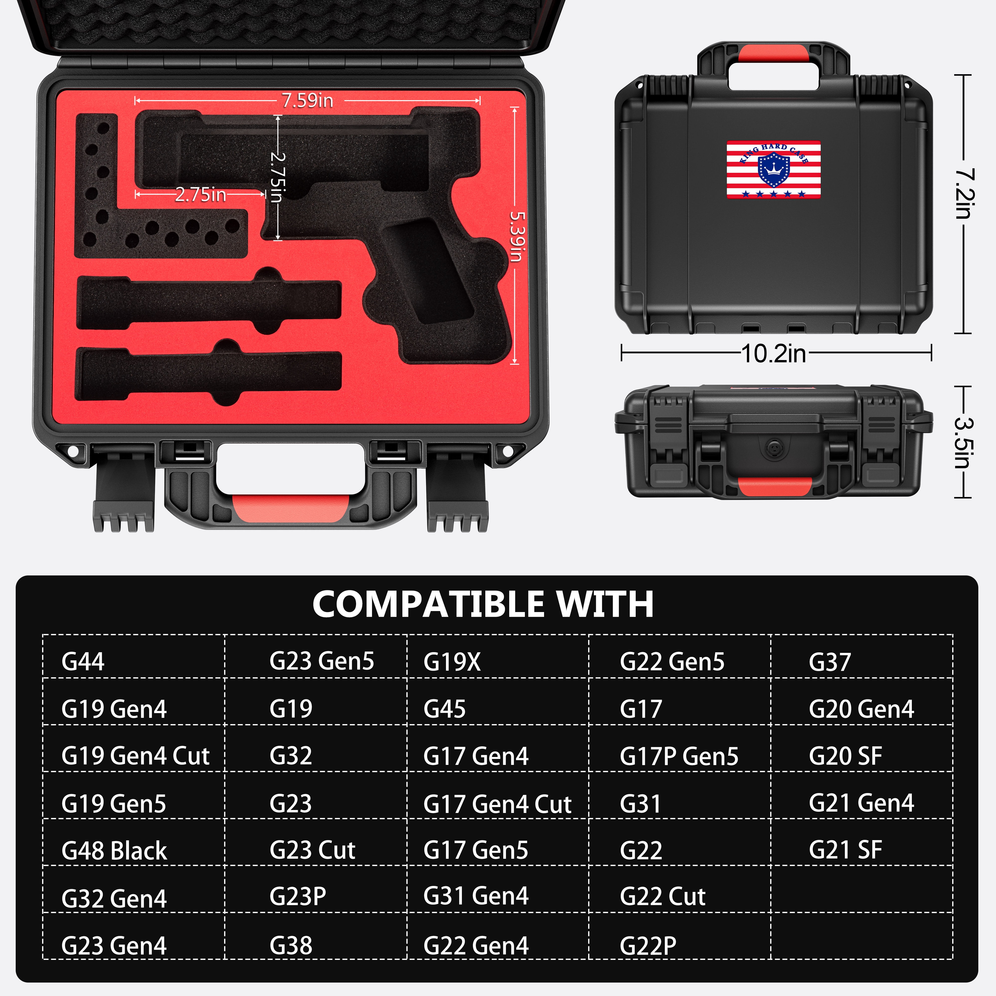 Lockable Handgun Case for Glock, TSA Gun Case for G17/G19/G20/G21/G22/G23/G31/G32/G37/G38/G43/G45, Waterproof Gun Case with Foam, Pistol Case for Transport & Storage
