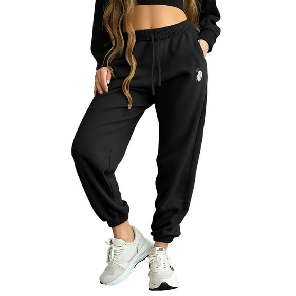 Dalix Heartly Ghost Embroidered Fleece Sweatpant Soft Warm Womens in Black 2XL XX-Large