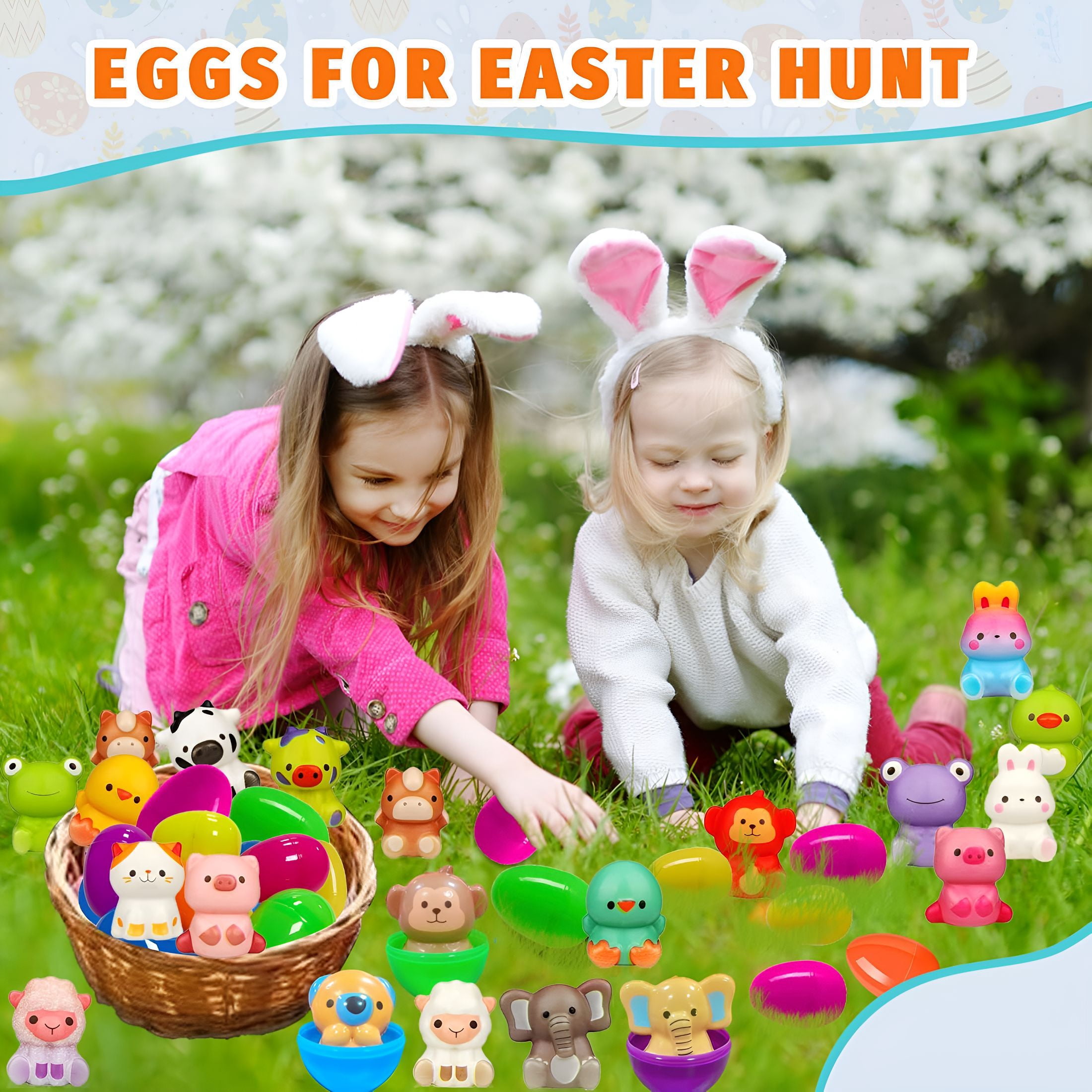 BESTSKY 2026 New 24 Pack Filled Easter Eggs for Kids Prefilled Egg Fillers Toys Stuffed Easter Eggs Easters Gifts Basket Stuffers for Kids Toddlers Non Candy Easters Egg Hunt Party Favors Animals