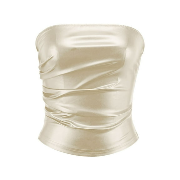 Women Leather Tube Top Ruched Strapless Tops Club Party Top Going Out Corset Top Slim Fit Clothes,size L