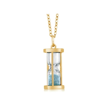 Ladies Hourglass - 18k Gold Plated Silver Hourglass Pendant with Aquamarine Dust 18