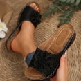 thumbnail image 2 of Gpaecead Women Flower Cutout Wedge Slides Open Toe Faux Leather Wood Texture Heel Spring Summer Height Casual Shoes,Black, 2 of 8