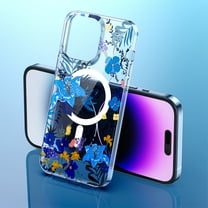 Dteck MagSafe Compatible iPhone 13 Case Crystal Clear Flower PC Back Magnetic Cover Soft TPU Edges Slim Shockproof Silicone Floral Pattern for Girls Woman,Blue Flower